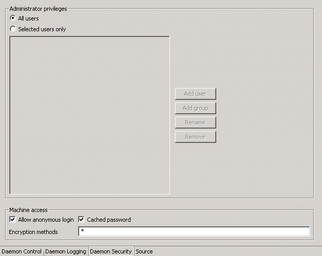 This image shows Daemon Security tab.
