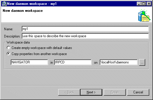 The New Daemon Workspace screen