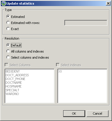 The Update Statistics window.