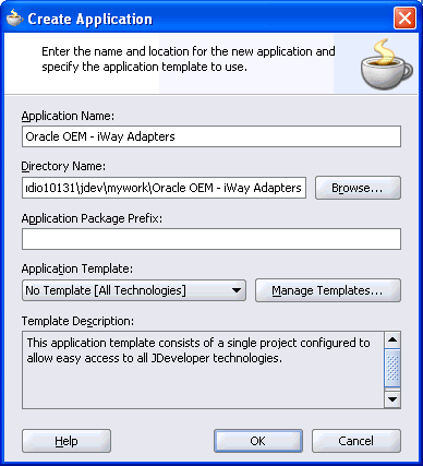 Create Application dialog box