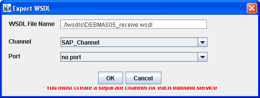 Export WSDL dialog box