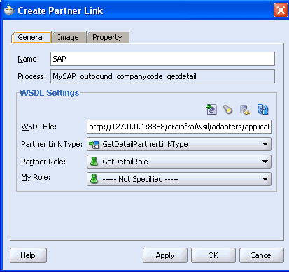 Create PartnerLink dialog box