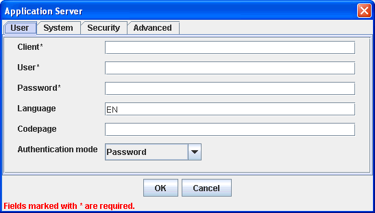 Application Server dialog box