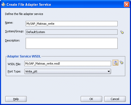Create File Adapter Service dialog box