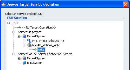 Browse Target Service Operation window