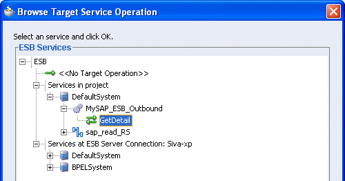 Browse Target Service Operation window