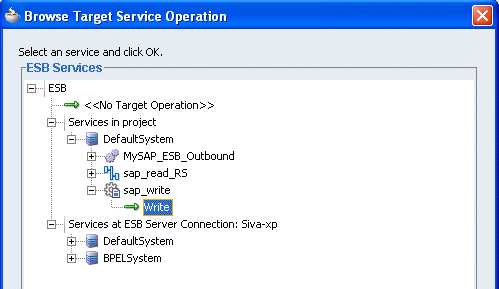 Browse Target Service Operation window