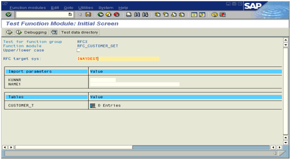 Test Function Module: Initial Screen window