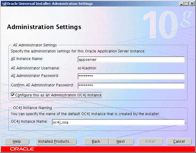 Administration Settings screen