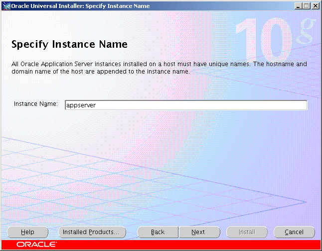 Specify Instance Name screen