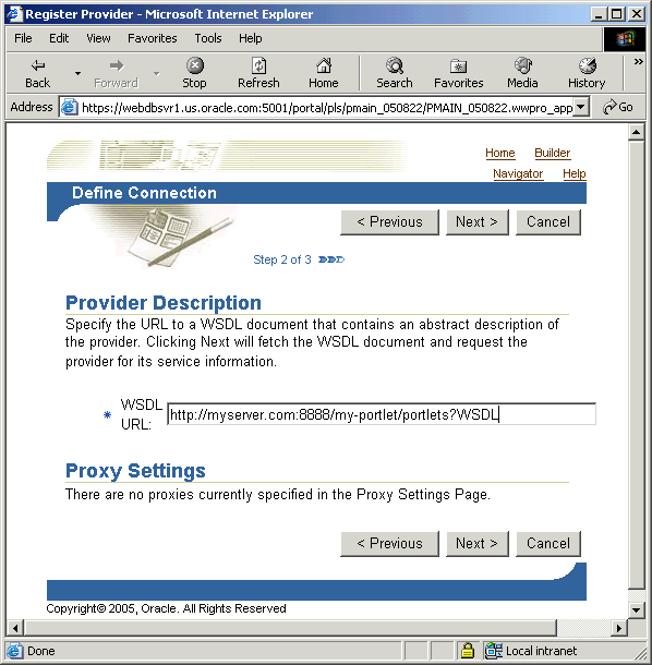 Shows Define Connection page.