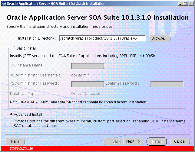 Welcome screen for the installation