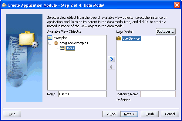 Image of step 2 of the Create Application Module wizard