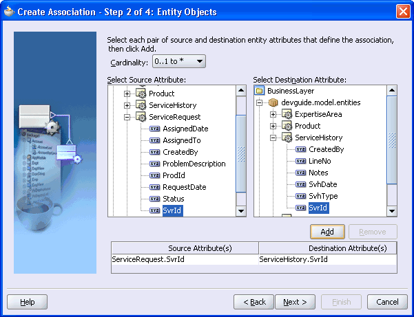 Image shows step 2 of the Create Association wizard