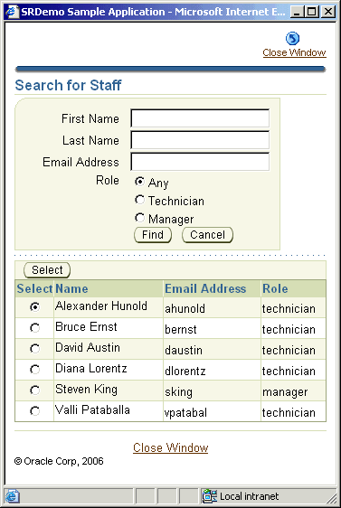 Search form for staff by role