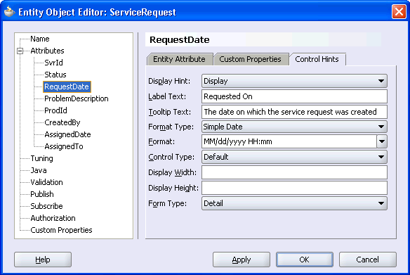 Image of Setting UI Control Hints in Entity Object Editor