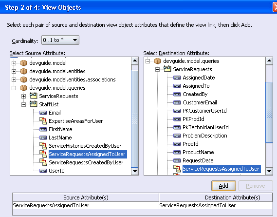 Step 2 of the View Objects wizard