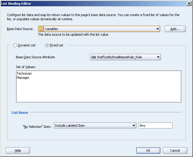 List Binding Editor creating fixed list of values