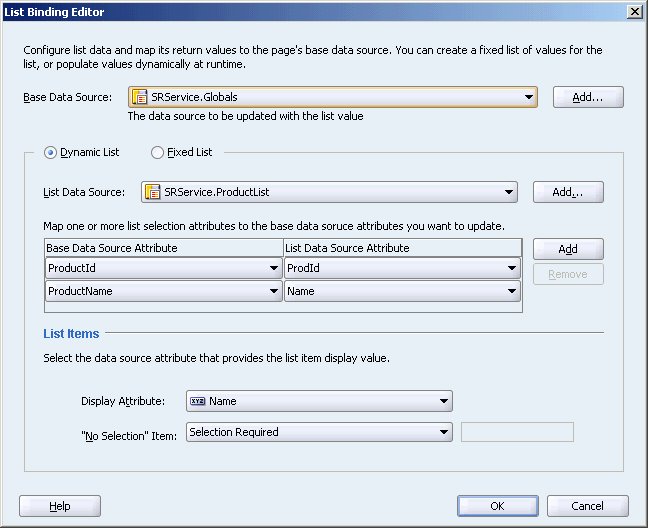List Binding Editor for creating dynamic list of values