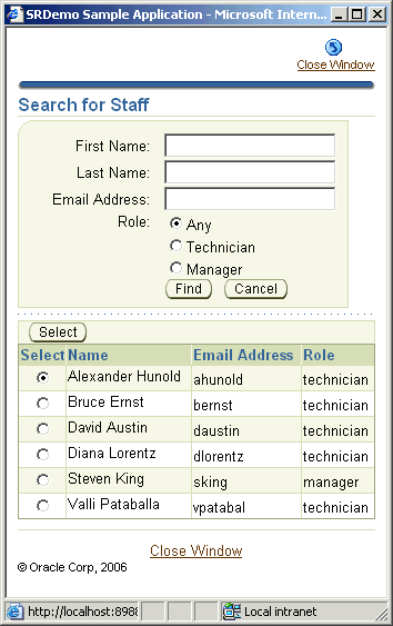 Staff Role list for refining search on staff