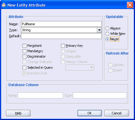 Adding new transient attribute in New Entity Attribute