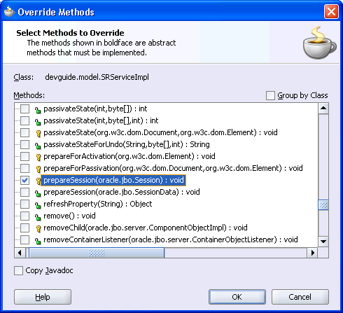 Image of Override Methods dialog