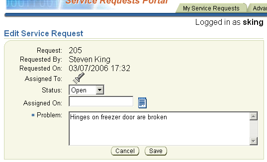 Edit form for service requests