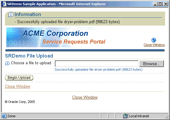 File upload form with success message box