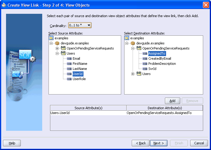 Image of step 2 of the Create View Link editor