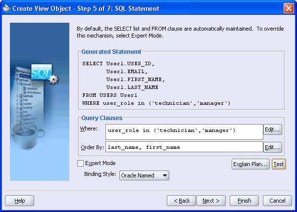 Image of step 5 of the Create View Object wizard