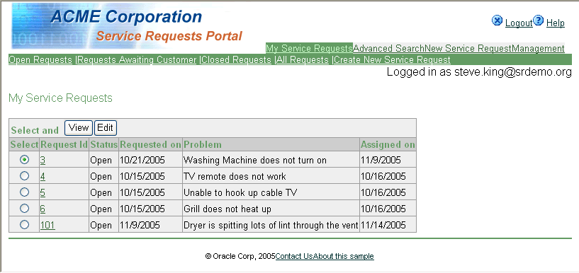 The SRList page with simple formatting.