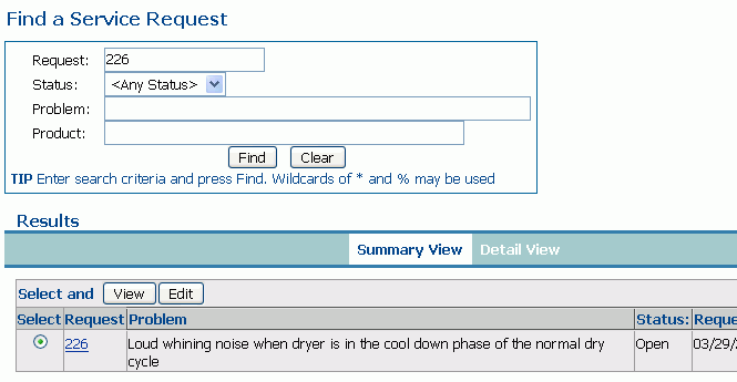 Search and results shown on the same page