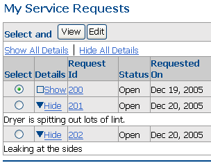Problem description text can be hidden below the row.