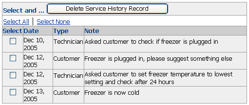 Users can select mulitple rows in the history table.