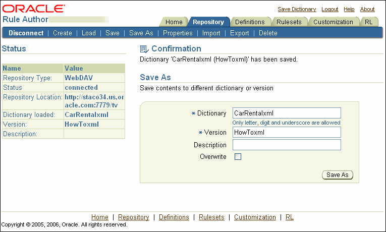 Rule Author Save Dictionary (XML)