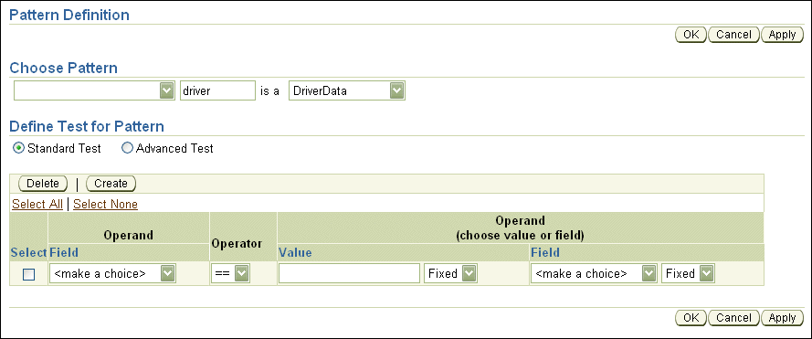 Rule Author Pattern Definition Page with fields