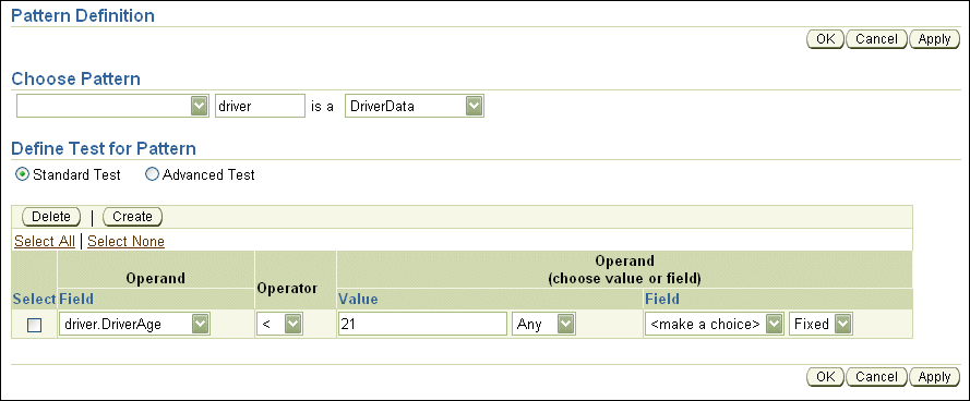 Rule Author Pattern Definition Page with values