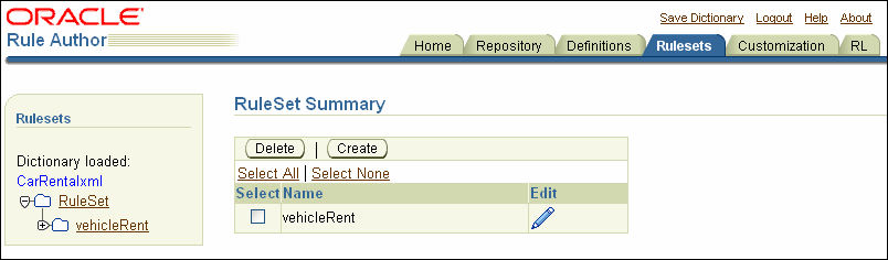 Rule Author RuleSet Summary Page