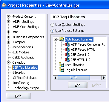 configure ViewController project tag libraries for ADF Faces