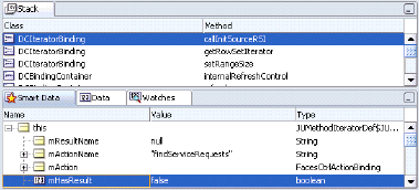 This image shows variable mHasResult displays a result false
