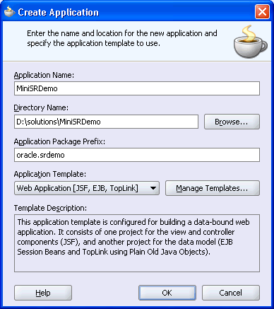 creating a new application using an application template