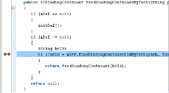 screenshot of a breakpoint on findBindingContainerIdByPath()