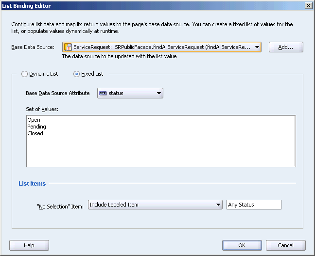 List Binding Editor creating fixed list of values