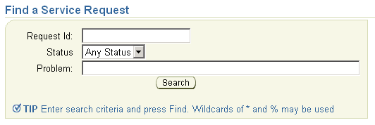 Status dropdown list for refining search on service requests
