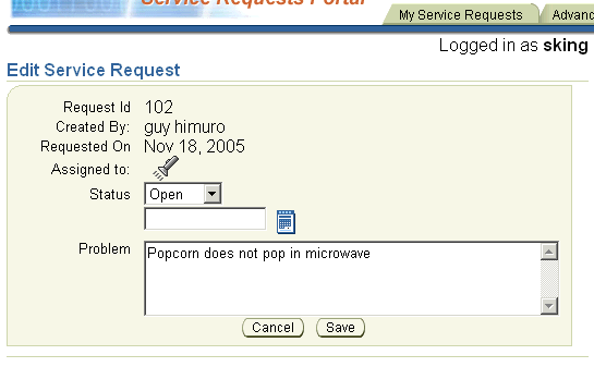Edit form for service requests