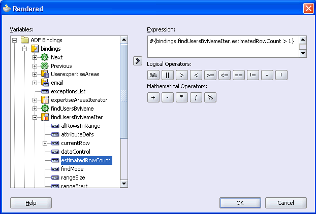 setting panel rendered attribute based on binding properties