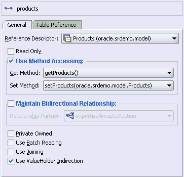 Image shows TopLink Mapping editor dialog