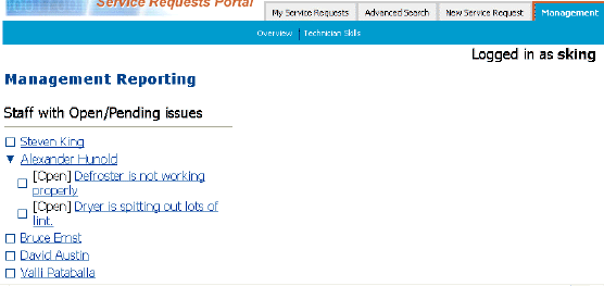 This image shows the Management Reporting Page.
