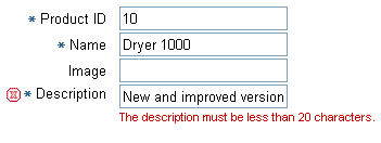 Error message displays below component
