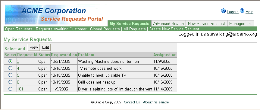 The SRList page with minimal formatting.